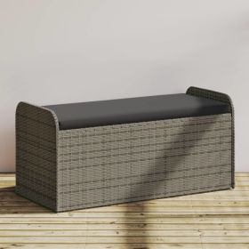 Storage Bench with Cushion Gray 45.3"x20.1"x20.5" Poly Rattan