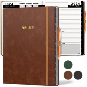 2024 2025 HARDCOVER Leather Planner Weekly Monthly 8.5x1 Inch Academic Planner Business Personal or Student Pen Holder Bookmark Notes Pages Thick Pape