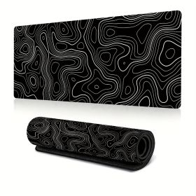 Large Gaming Mouse Pad Black Topographic Contour Mouse Pad with Stitched Edges & Nonslip Rubber Base Extended XL Long Mousepad Big Desk Mat for Compan