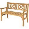 Patio Foldable Bench with Curved Backrest and Armrest