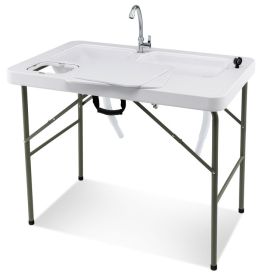 Fish Cleaning Table with 2 Sinks and 360° Rotatable Faucet