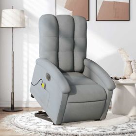 Electric Stand up Massage Recliner Chair Light Gray Fabric