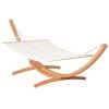 Outsunny Outdoor Hammock with Stand, Extra Large Heavy Duty Wooden Frame, No Tree Needed, 12.8' Indoor Outside Boho Style Nap Bed, Natural Cotton, Whi