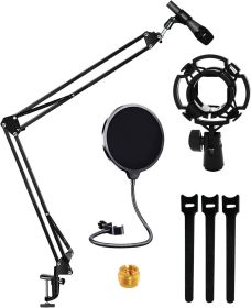 5 Core Microphone Arm Stand, Upgraded Adjustable Suspension Boom Scissor Arm Mic Stand 42 inch with Pop Filter, 3/8" to 5/8" Adapter, Mic Clip Shock M