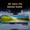 4K UHD 9.66" Mirror Front and Rear Dual Dash Camera Voice Control, Night Vision Touch Screen Waterproof Back Camera, 150 degreesWide Angle Monitoring