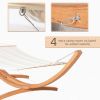 Outsunny Outdoor Hammock with Stand, Extra Large Heavy Duty Wooden Frame, No Tree Needed, 12.8' Indoor Outside Boho Style Nap Bed, Natural Cotton, Whi