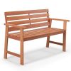 Patio Solid Wood Bench Wood 2-Seat Chair with Breathable Slatted Seat & Inclined Backrest