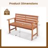 Patio Solid Wood Bench Wood 2-Seat Chair with Breathable Slatted Seat & Inclined Backrest