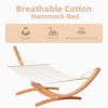 Outsunny Outdoor Hammock with Stand, Extra Large Heavy Duty Wooden Frame, No Tree Needed, 12.8' Indoor Outside Boho Style Nap Bed, Natural Cotton, Whi