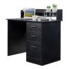 FCH 110*50*95cm Particleboard Paste Triamine Desktop Storage Layer Three Drawers Computer Desk Black Wood Grain