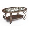 Coffee Table with Glass Table Top and Powder Coat Finish Metal Legs Dark Browr