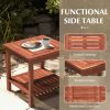 Double-Tier Acacia Wood Patio Side Table with Slatted Tabletop and Shelf