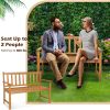 2-Person Patio Acacia Wood Bench with Backrest and Armrests