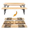 3PCS Outdoor Folding Picnic Table Bench Set, Portable Patio Dining Table Set with Wooden Top & Steel Frame