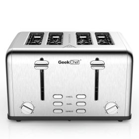 Prohibit Shelves In The Amazon. Toaster 4 Slice, Geek Chef Stainless Steel Extra-Wide Slot Toaster With Dual Control Panels Of Bagel,Defrost,Cancel Fu (Option: default)