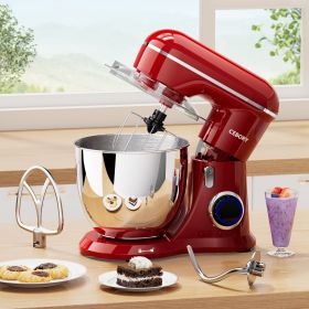 3-IN-1 Electric Stand Mixer, 660W 10-Speed With Pulse Button, Attachments Include 6.5QT Bowl, Dough Hook, Beater, Whisk For Most Home Cooks, Empire Re (Color: Red)