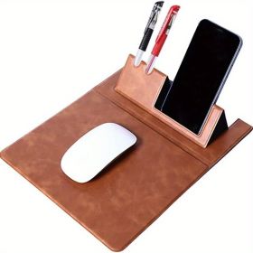 3-in-1 Multi-Functional Mouse Pad With Phone Holder, Ultra Smooth PU Leather Mouse Pad With Non-Slip Base (Color: Dark Brown)