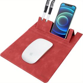 3-in-1 Multi-Functional Mouse Pad With Phone Holder, Ultra Smooth PU Leather Mouse Pad With Non-Slip Base (Color: Red)