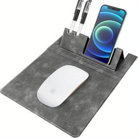 3-in-1 Multi-Functional Mouse Pad With Phone Holder, Ultra Smooth PU Leather Mouse Pad With Non-Slip Base (Color: Gray)