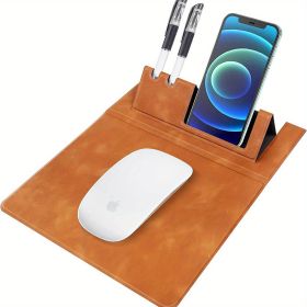 3-in-1 Multi-Functional Mouse Pad With Phone Holder, Ultra Smooth PU Leather Mouse Pad With Non-Slip Base (Color: Brown)