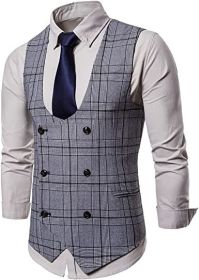 Men's Formal Suit Vest V-Neck Sleeveless Slim Fit Jacket Casual Suit Vests (Color: LIGHT GRAY-S)