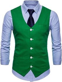 Men's V-neck Solid Color Single-breasted Suit Vests Candy Color Casual Slim Fit Vests (Color: LIGHT GREEN-2XL)