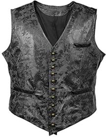 Men'S Vest With V-Neck Leather Single Breasted Weskits, Youth Fashion Trend, Personalized Casual Waistcoats (Color: BLACK-M)