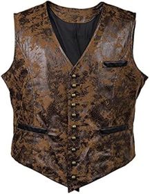 Men'S Vest With V-Neck Leather Single Breasted Weskits, Youth Fashion Trend, Personalized Casual Waistcoats (Color: BROWN-L)