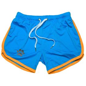 Men Gym Fitness Shorts Bodybuilding sports Jogging shorts Male 2022 Summer Cool Breathable Mesh casual men Shorts Sweatpants (Color: Sky blue yellow, size: XXL)