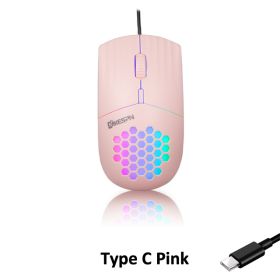 USB/Type C Wired Mouse 1600 DPI RGB Backlit Mice Honeycomb Gaming Mause for Computer iPad Mac Tablet Macbook Air Laptop PC (Color: Type C Pink)