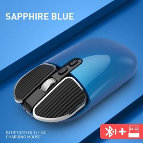 Bluetooth 5.1+2.4G Wireless Dual Mode Rechargeable Mouse Optical USB mice for PC/Mac/Laptop/IPad/Phone /Notebook/Android Tablet (Color: Blue)