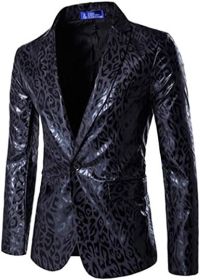 Men's Fashion Velvet Blazesr Casual Slim Fit Jackets Shawl Collar Single Row One Button Suit Jackets Groom's Dress (Color: BLACK-L)