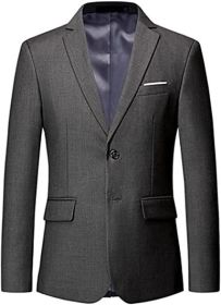 Men's Solid Color Casual Blazers Slim Fit Suit Collar Single Row Two Button Suit Jackets Groom Dress (Color: GRAY-XL)