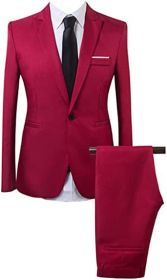 Mens Printed Casual Two Piece Sets Jackets One Button Slim Fit Shawl Collar Long Sleeve Blazers Trousers (Specification: RED-S)