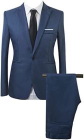 Mens Printed Casual Two Piece Sets Jackets One Button Slim Fit Shawl Collar Long Sleeve Blazers Trousers (Specification: BLUE2-M)