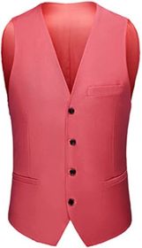 Mens Formal Suit Vest Business Formal Dress Waistcoat Vest with 3 Pockets for Suit or Tuxedo (Color: PINK-S)