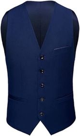 Mens Formal Suit Vest Business Formal Dress Waistcoat Vest with 3 Pockets for Suit or Tuxedo (Color: NAVY-L)