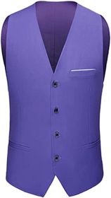 Mens Formal Suit Vest Business Formal Dress Waistcoat Vest with 3 Pockets for Suit or Tuxedo (Color: LIGHT VIOLET-S)