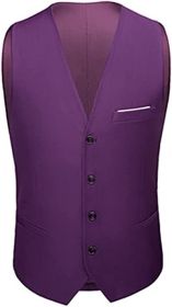 Mens Formal Suit Vest Business Formal Dress Waistcoat Vest with 3 Pockets for Suit or Tuxedo (Color: DARK VIOLET-XXL)