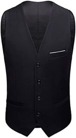 Mens Formal Suit Vest Business Formal Dress Waistcoat Vest with 3 Pockets for Suit or Tuxedo (Color: BLACK-XXL)