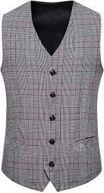 Men's Single Breasted Plaid Vest Casual Vintage Slim Fit Vest (size: GRAY-L)