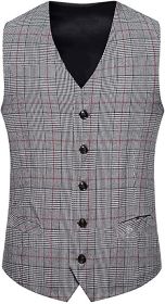 Men's Single Breasted Plaid Vest Casual Vintage Slim Fit Vest (size: GRAY-M)