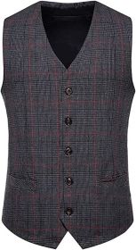 Men's Single Breasted Plaid Vest Casual Vintage Slim Fit Vest (size: DARK GRAY-L)