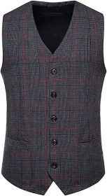 Men's Single Breasted Plaid Vest Casual Vintage Slim Fit Vest (size: DARK GRAY-XL)