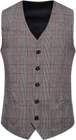 Men's Single Breasted Plaid Vest Casual Vintage Slim Fit Vest (size: BROWN-M)