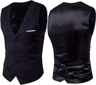 Men's V-Neck Slim Fit Solid Color Vest for Best Man (size: BLACK-XL)