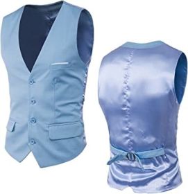 Men's V-Neck Slim Fit Solid Color Vest for Best Man (size: BLUE-XL)