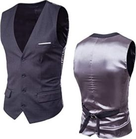 Men's V-Neck Slim Fit Solid Color Vest for Best Man (size: DARK GRAY-M)