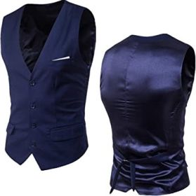 Men's V-Neck Slim Fit Solid Color Vest for Best Man (size: NAVY-M)