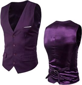 Men's V-Neck Slim Fit Solid Color Vest for Best Man (size: PURPLE-XL)